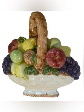VINTAGE CERAMIC FRUIT BASKET WALL HANGING